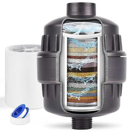 25 Stage Shower Head Filter for Hard Water, Shower Water Filter for Removing Chlorine and Fluoride, High Output Hard Water Shower Filter Improves on Skin Hair Nails, Bronze