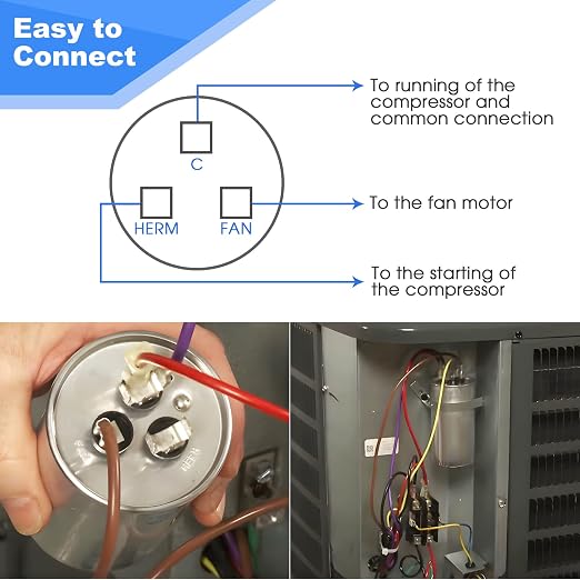 Frienda 2 Pcs 35+5 MFD 35/5 uf ±6% 370V or 440V VAC Dual Run Round Capacitor - Image 3
