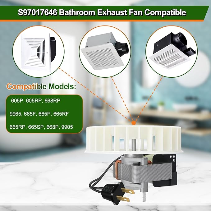 S97017646 Replacement Bathroom Exhaust Fan Motor and Blower Wheel - Image 3