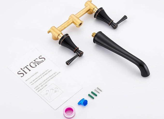 SITGES High Flow Oil Rubbed Bronze Wall Mount Bathtub Faucet with Two Level Handles,Extra-Long 10.5" Spout Reach Solid Brass Wall Tub Filler with Rough-in Valve Included