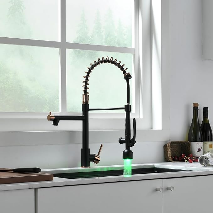 Fapully Commercial Single Handle Pull Down Sprayer Black&Rose Gold Kitchen - Image 8