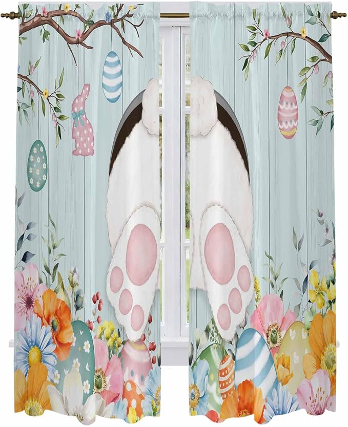 Easter Bunny Window Curtains 72 Inch Long 2 Panel Set, Rod Pocket Long Curtains - Image 2