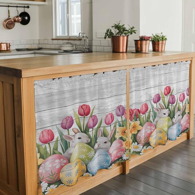 Easter Kitchen Tier Curtains 24 Inch Long 2 Panel Set, Rod Pocket Cafe Small - Image 7