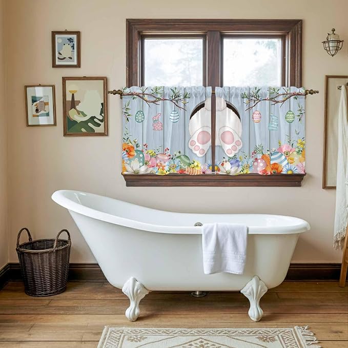 Easter Kitchen Tier Curtains 24 Inch Long 2 Panel Set, Rod Pocket Cafe Small - Image 5