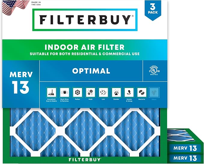 Filterbuy 16x16x1 Air Filter MERV 13 Optimal Smoke & Allergy Defense, by Filterbuy
