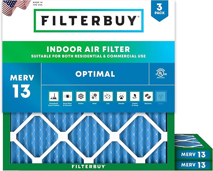 Filterbuy 24x24x1 Air Filter MERV 13 Optimal Smoke & Allergy Defense, by Filterbuy