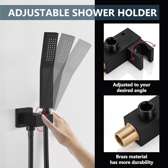 Aolemi Ceiling Mount Rain Shower Head & Handheld Spray with Robust Valve & Trim Kit - Matte Black, 8 Inch Head