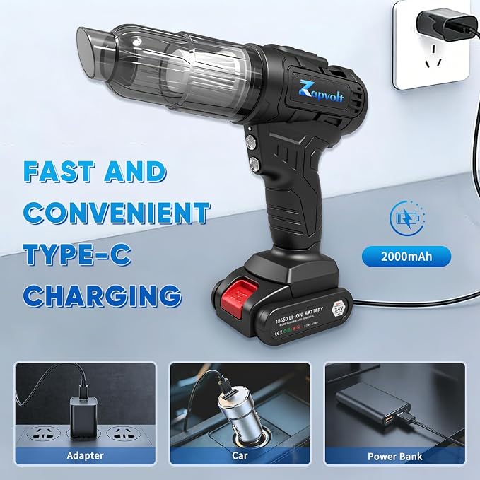 2 in 1 Cordless Car Vacuum and Air Compressor, 5000PA Powerful Suction & 150PSI - Image 2