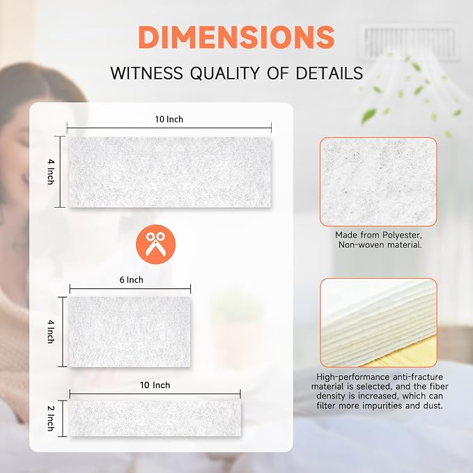 4" x 10" Air Vent Filters for Home Thin, ULTRA GREEN Vent Covers Replacement - Image 3
