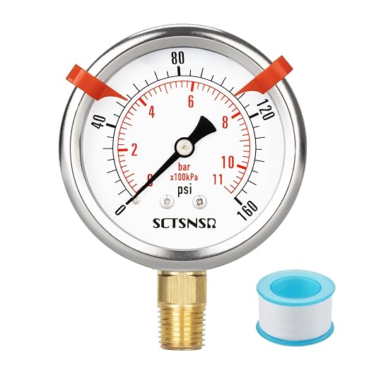 0 to 160 Psi Pressure Gauge, Glycerin Liquid Filled, 2.5 inch Dial, 1/4" NPT by SCTSNSR