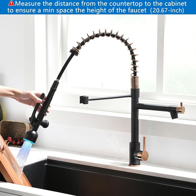 Fapully Commercial Single Handle Pull Down Sprayer Black&Rose Gold Kitchen - Image 5