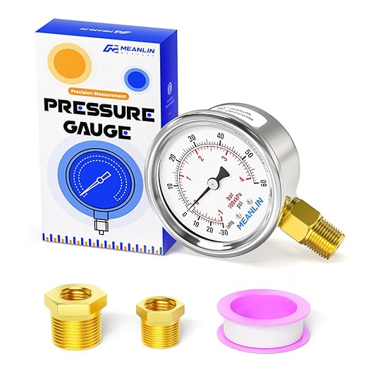 MEANLIN MEASURE -30inHG~60Psi Vacuum Gauge Stainless Steel 1/4" NPT 2" FACE by MEANLINMEASURE
