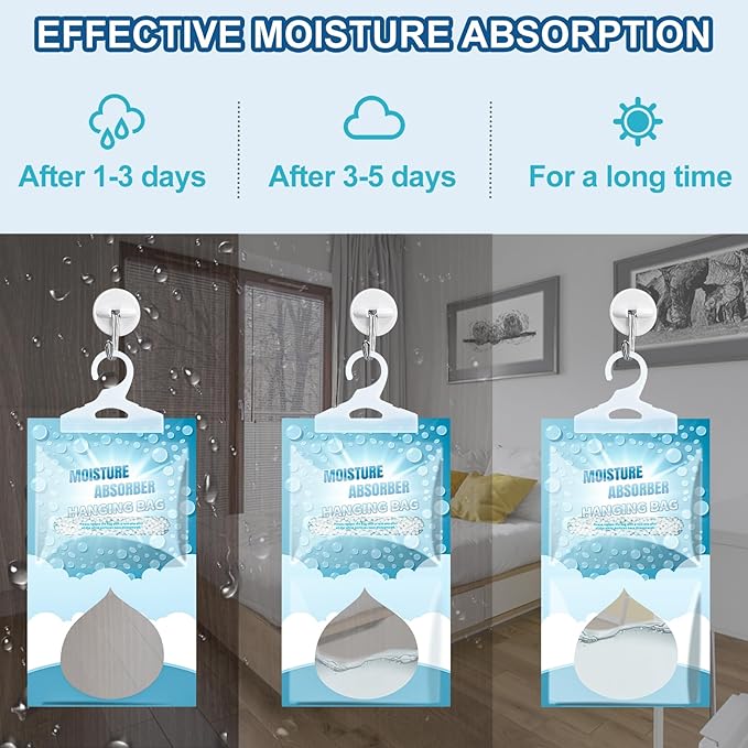 Moisture Absorbers Packets - Hanging Moisture Absorbers Dehumidifier Bags for Closet Bathroom Kitchen, Fragrance Free Humidity Absorber Packs, Removes Moisture & Odors, 5 Pack