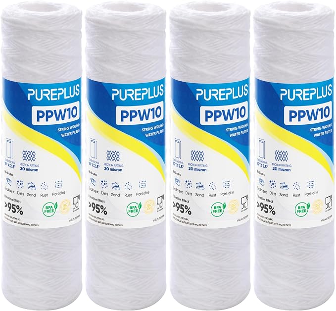 PUREPLUS 20 Micron 10"x2.5" Whole House String Wound Sediment Filter by PUREPLUS
