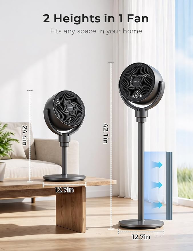 COWSAR Standing Fan for Bedroom, 20dB Quiet Floor Fan, 150°+120°Auto - Image 6
