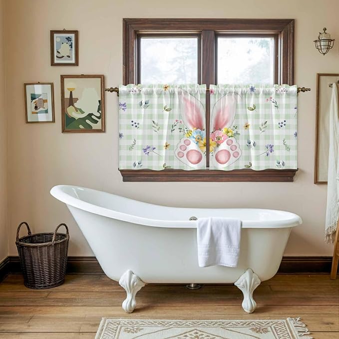 Easter Kitchen Tier Curtains 36 Inch Long 2 Panel Set, Rod Pocket Half Window - Image 5