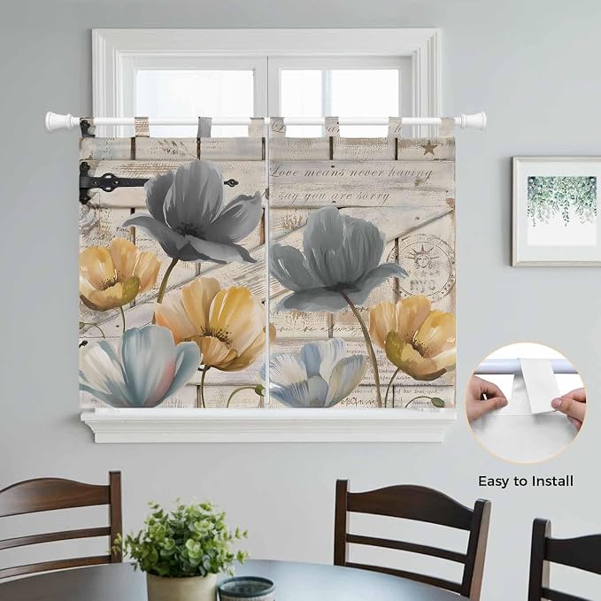Spring Tulips Flower Bedroom Curtains 63 Inch Length, Window Curtains Tab Top - Image 4