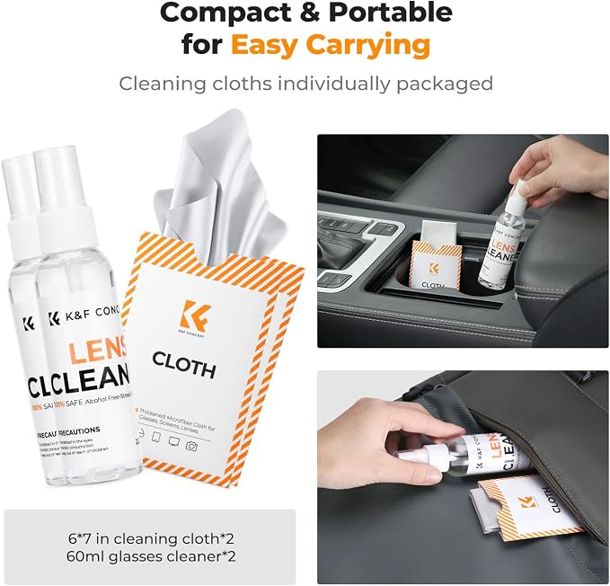 K&F CONCEPT Lens Cleaner Spray Kit | 60ML Glasses Cleaner x2 + Microfiber - Image 8