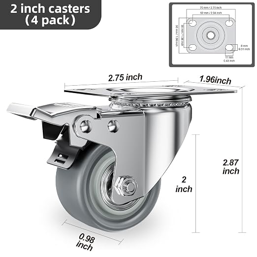 2" Swivel Plate Casters with Brake - Image 2