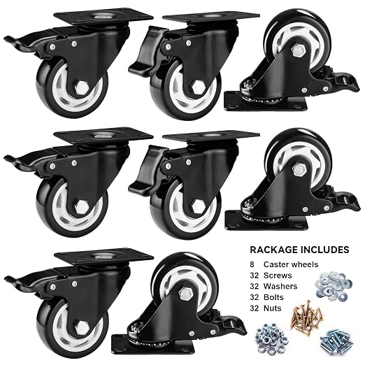 Caster Wheels - 3 Inch Casters Set of 8 Heavy Duty, BOSGEOT Locking Industrial - Image 2