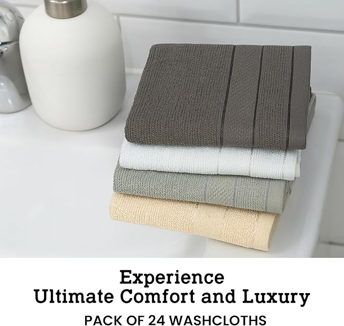 Casa Lino Face Towels & Body Wash Cloths for Showering - 100% Cotton Wash Cloths for Bathroom - Highly Absorbent & Quick Drying Washcloth Set - Cotton Washcloths 24 Pack (12" x 12") - (Multicolor I)