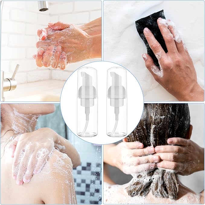 2 Pack Foam Pump Bottle Travel Small Size Mousse Foam Soap Dispenser Mini Empty Clear Plastic Foaming Soap Dispenser Refillable Pump Containers for Face Wash Lash Shampoo Skin Care 50 ml/1.7 oz