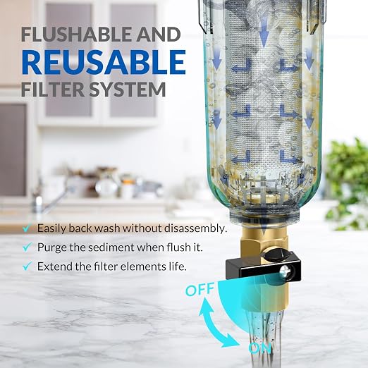 SimPure 100/500 Micron Spin Down Sediment Filter, Reusable Whole House Sediment - Image 5