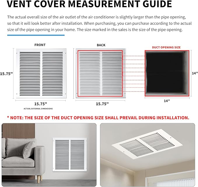 14x14 Return Air Grille, Air Return Vent Cover, Flat Vent Cover, Rejillas De - Image 4