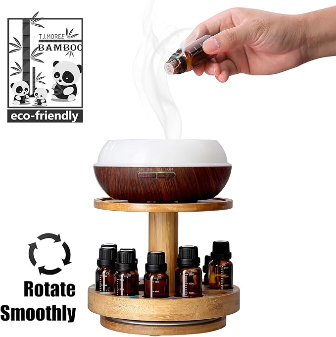 TJ.MOREE Bamboo Essential Oil Organizer 2-Tier Carousel Holder | Bamboo Material - Image 4
