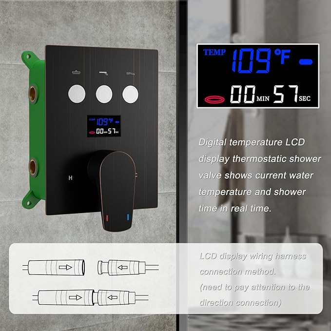 Shower System Oil Rubbed Bronze Shower Faucet Set 12 Inch Ceiling Mounted Full Body Shower System with Body Jets, Handheld Spray, Temperature Display Shower Valve