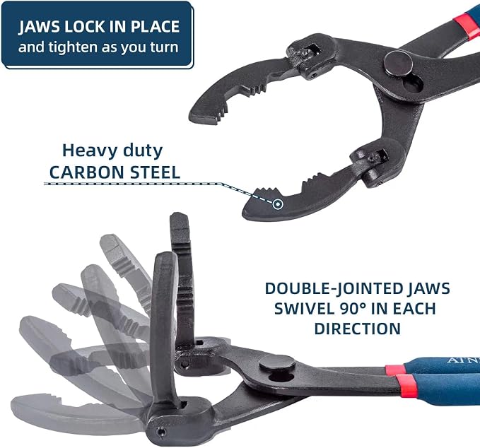 13-Inch Oil Filter Wrench with 90 Degree Swivel, Adjustable Oil Filter Pliers - Image 2