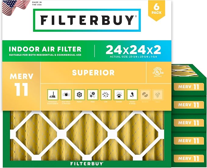 Filterbuy 24x24x2 Air Filter MERV 11 Superior Pet & Allergy Defense, by Filterbuy