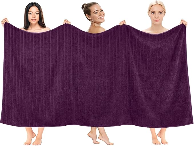 DAN RIVER Pack of 2 Bath Sheet 35x70 Inches, Oversized Ribbed Quick Dry Towel, Soft Luxury Towels for Bathroom - Purple Passion