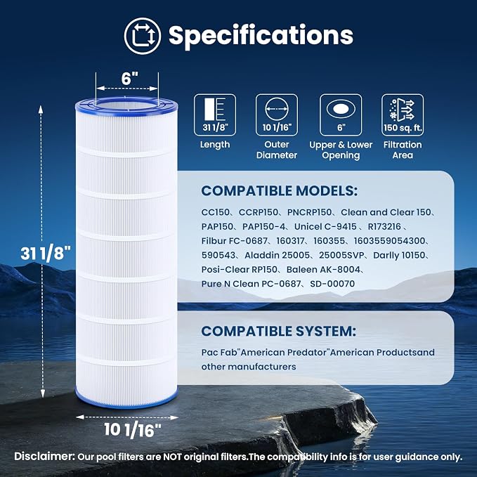 CC150 Pool Filter Cartridge Compatible - Image 2