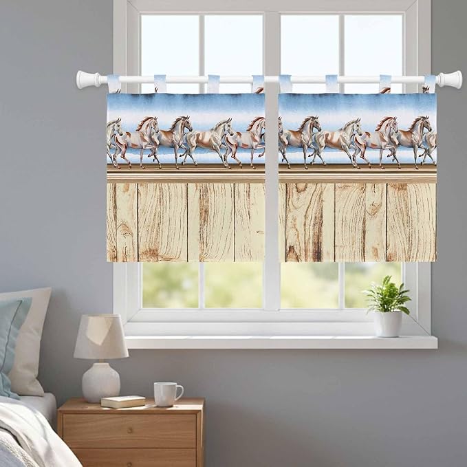 Western Horse Kitchen Curtains 36 Inch Length, Small Window Curtains Tab Top - Image 9