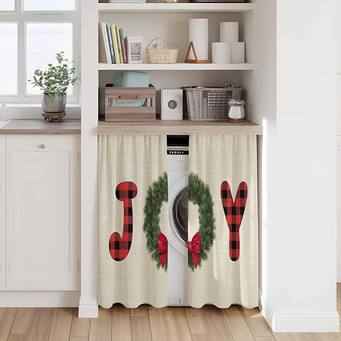 Red Green Christmas Kitchen Curtains 54 Inch Long 2 Panel Set, Rod Pocket - Image 7