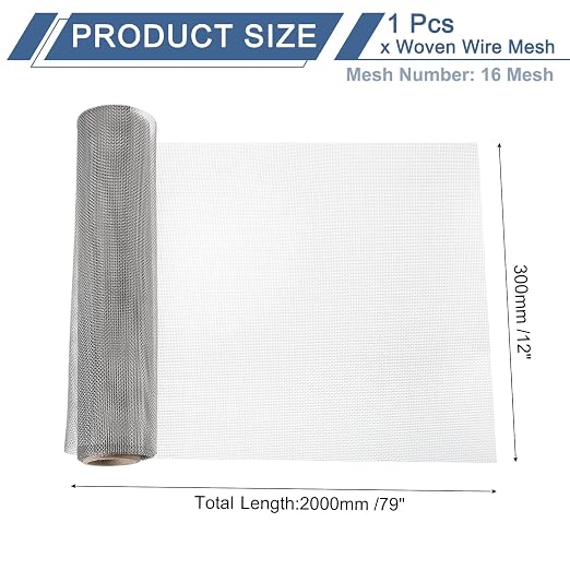 uxcell 16 Mesh 79" x 12" Woven Wire Mesh, 304 Stainless Steel Air Vent Filter - Image 2