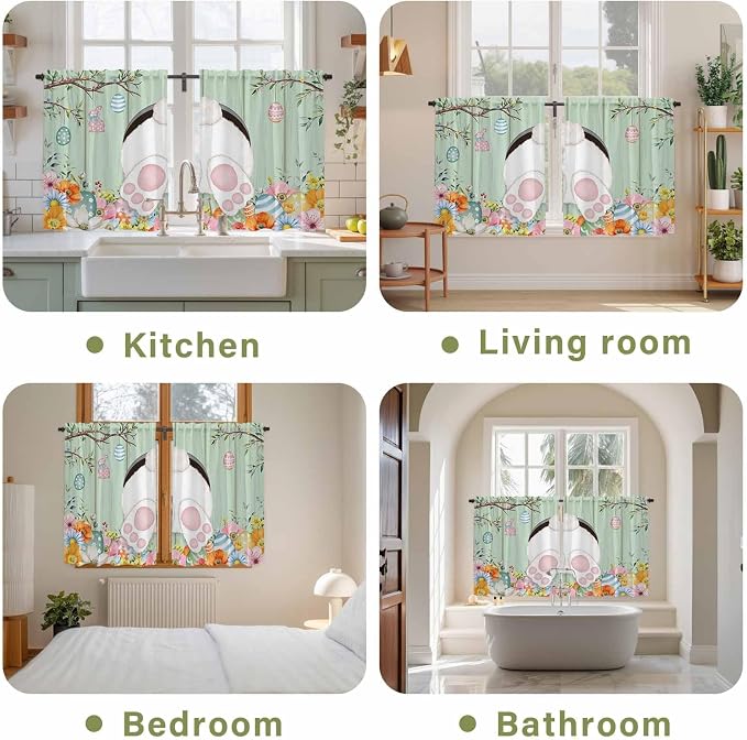 Easter Kitchen Curtains 45 Inch Long 2 Panel Set, Rod Pocket Window Treatment - Image 8
