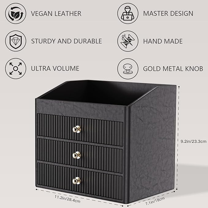 Cosmetic Organizer,Luxury Make up Organizer with 3 shelf Drawers,Black Large Capacity Makeup Organizers for Skincare,Brushes, Dresser,Bedroom,Bathroom,Gifts for Her,Birthday Gifts for Mom