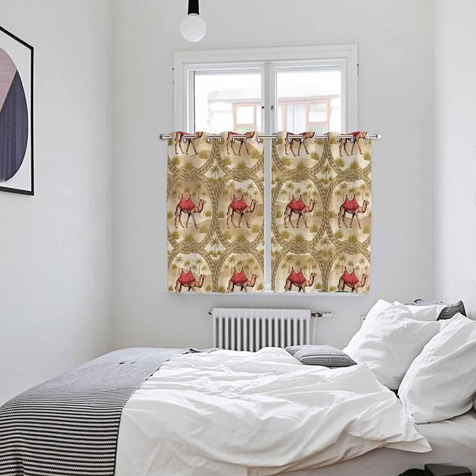 2 Panel Kitchen Cafe Curtains, Desert Camels Sunlight Filtering Nature Air - Image 4