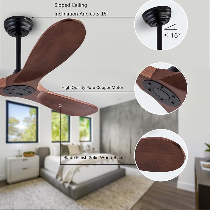QUTWOB 42" Wood Ceiling Fan No Lights - Image 5