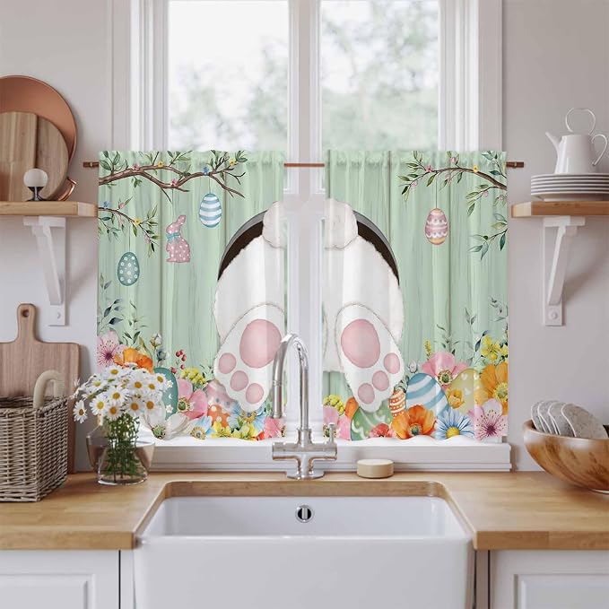 Easter Kitchen Curtains 54 Inch Long 2 Panel Set, Rod Pocket Window Curtains by Unknown
