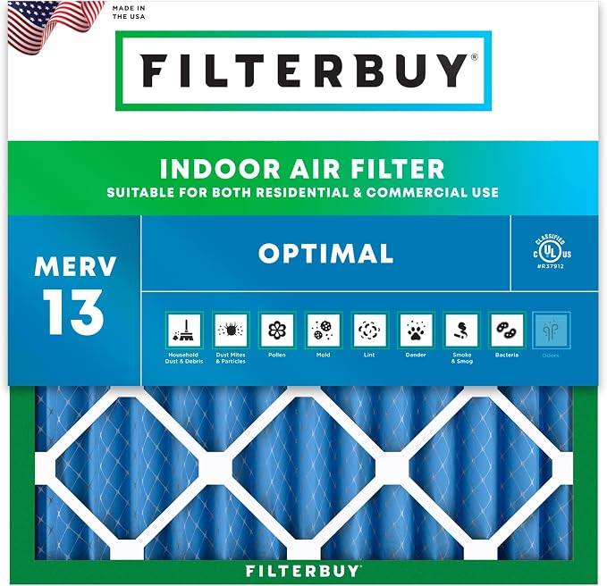 Filterbuy 24x24x2 Air Filter MERV 13 Optimal Smoke & Allergy Defense, by Filterbuy