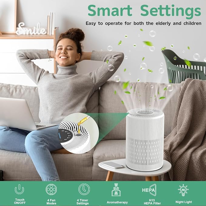 Air Purifiers for Home, FRESHDEW Air Purifier Up to 1300ft² for Smoke Pet - Image 4