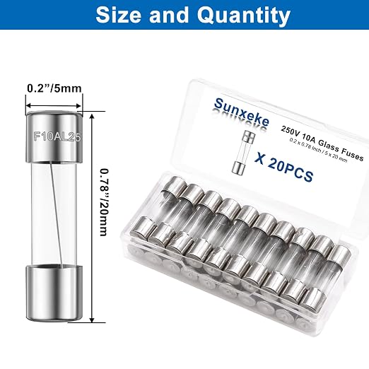 20PCS F10AL250V 5 x 20mm Fast Blow Glass Fuses 10A 10Amp 250V Glass Fuse - Image 2