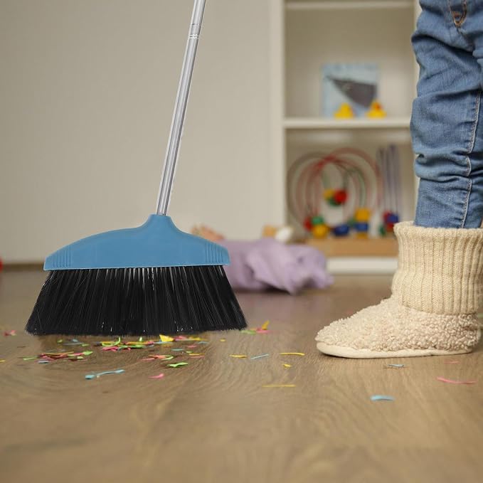 BESPORTBLE Soft Bristle Broom Dustpan Set Blue Floor Sweeping Broom Non-Stick - Image 4