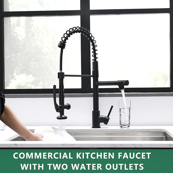 Fapully Black Kitchen Faucet, Commercial Pull Down Kitchen Sink Faucet - Image 8