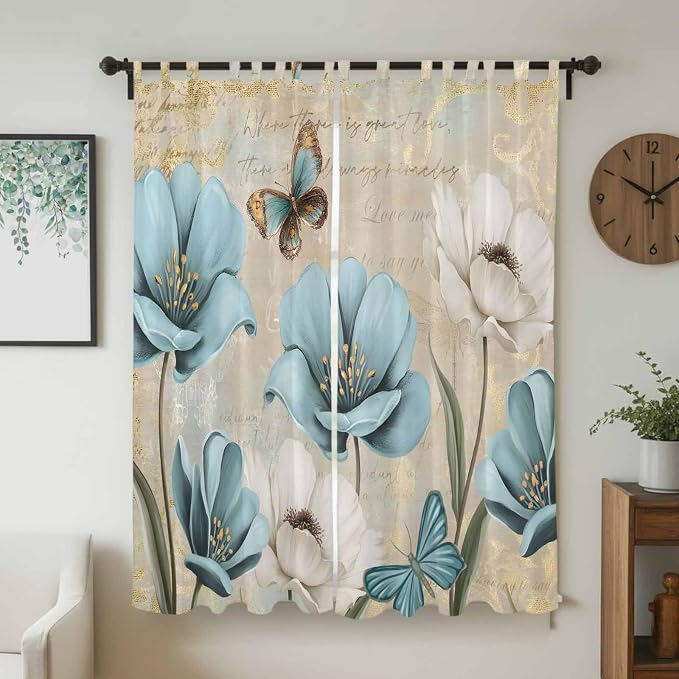 Spring Flowers Living Room Curtains 84 Inch Length, Window Curtains Tab Top - Image 2