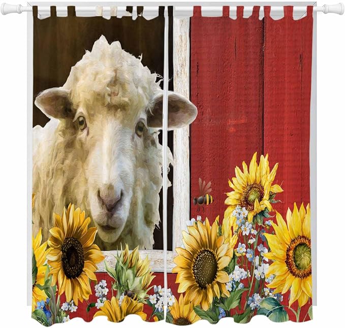 Sheep Flowers Living Room Curtains 96 Inch Length, Window Curtains Tab Top by Unknown
