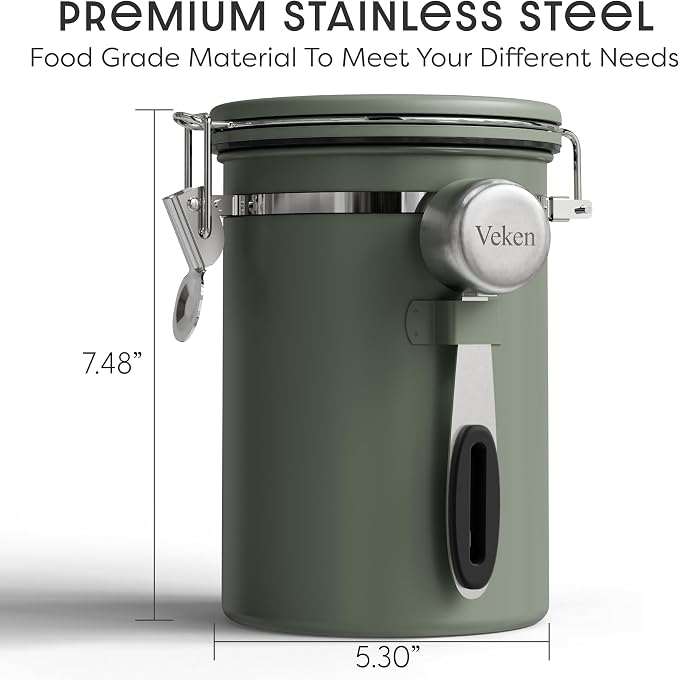 Veken Coffee Canister with Window, Airtight Stainless Steel Kitchen Food - Image 2